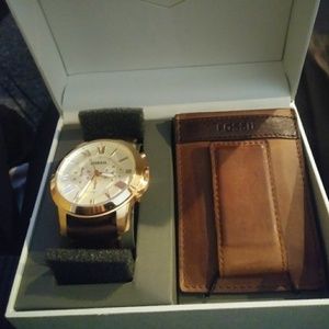Mens brown leather Fossil watch
